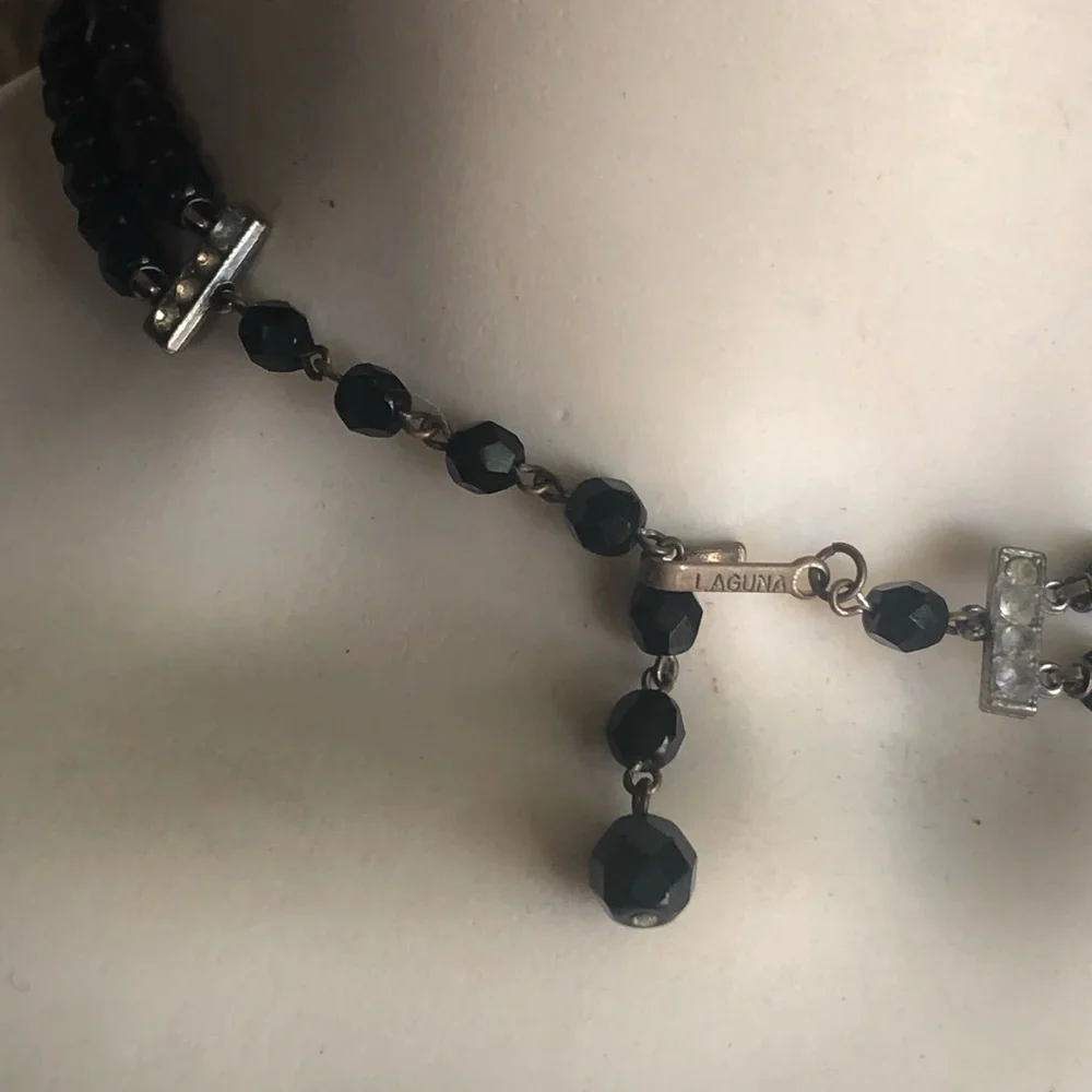 Vintage Black Crystal Double Strand Necklace - Picture 5 of 6